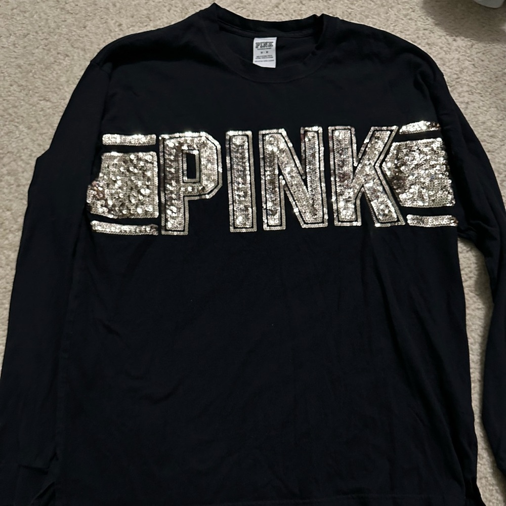 PINK Victoria's Secret Black Sequin Long Sleeve